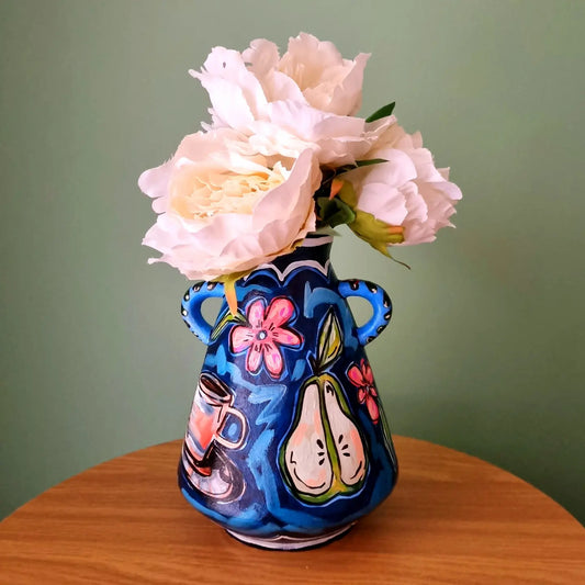 Hand Painted Ceramic Vase (Navy)