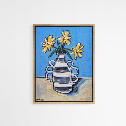 Blue Vase With Daisies