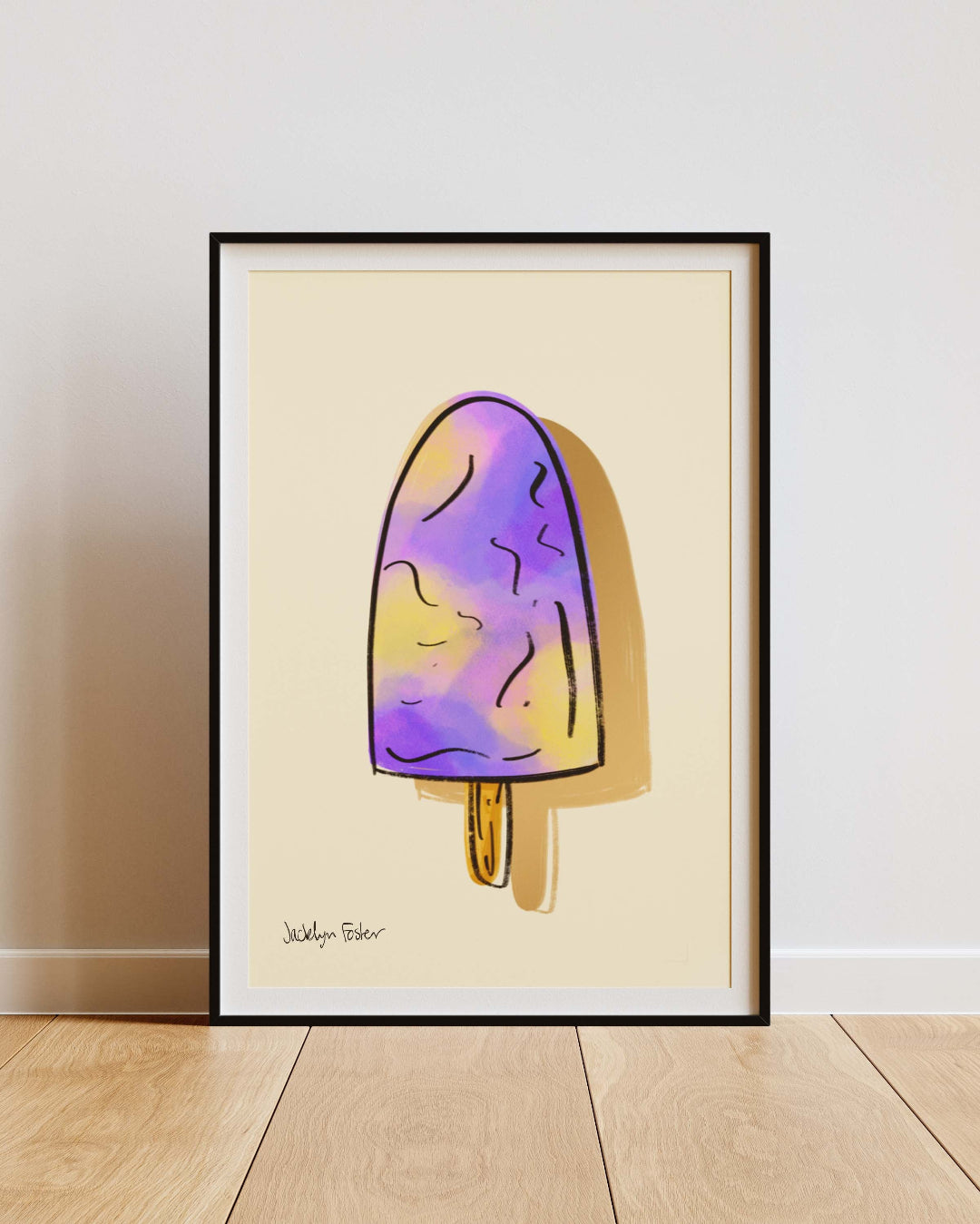 Framed artwork of a colorful ice cream bar on a beige background